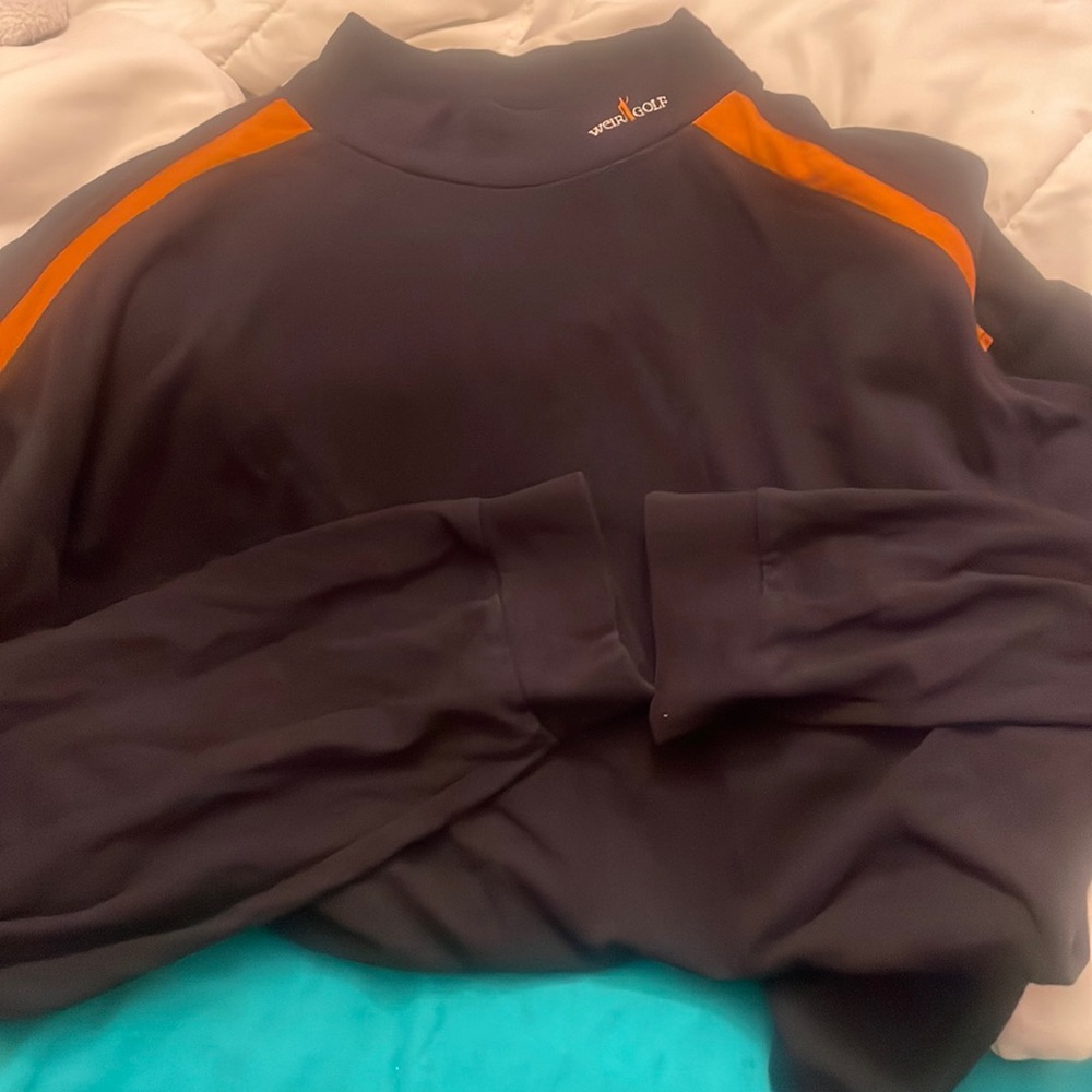 Weir Golf Mock Neck Pullover Shirt Long Sleeve Dark Blue & Orange XL